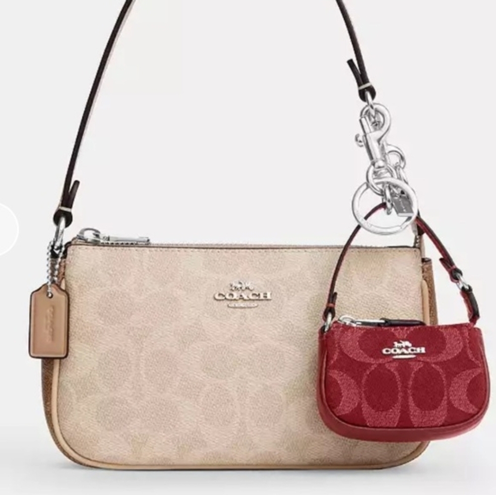 ❤️🔹️Coach🔹️ Mini Nolita Bag Charm In Signature Denim -True Red / Silver - Picture 2 of 2